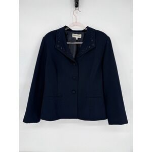 Danny & Nicole Navy Blue Blazer Jacket Embellished Collar Career‎ Interview